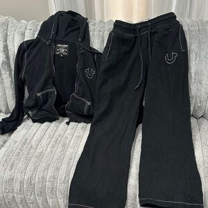 True Religion Black Hoodie & Jogger Set with Contrast Stitching